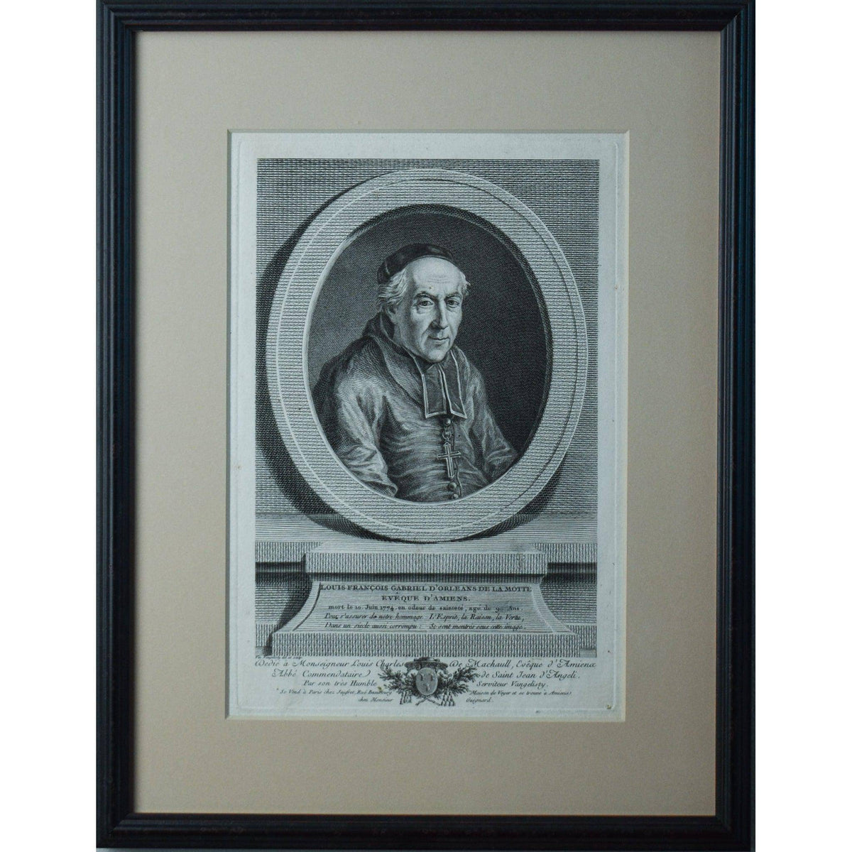 Antique portrait engraving bishop Orleans de la Motte circa 1780 by Vincenzo Vangelisti for sale at Winckelmann Gallery