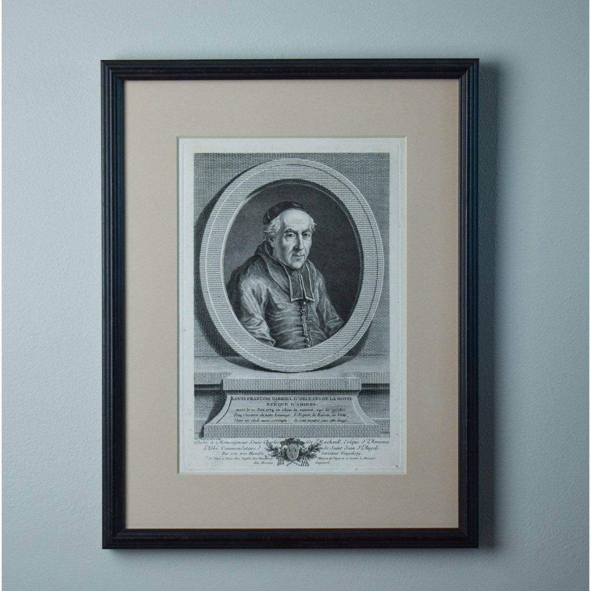 Antique portrait engraving bishop Orleans de la Motte circa 1780 by Vincenzo Vangelisti for sale at Winckelmann Gallery