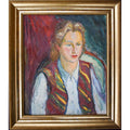 Yvonne Mondin c.1930 expressionist portrait striped vest gold frame
