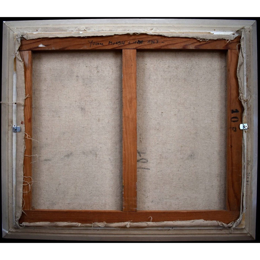 Verso back of Mondin painting showing canvas France 1950s
