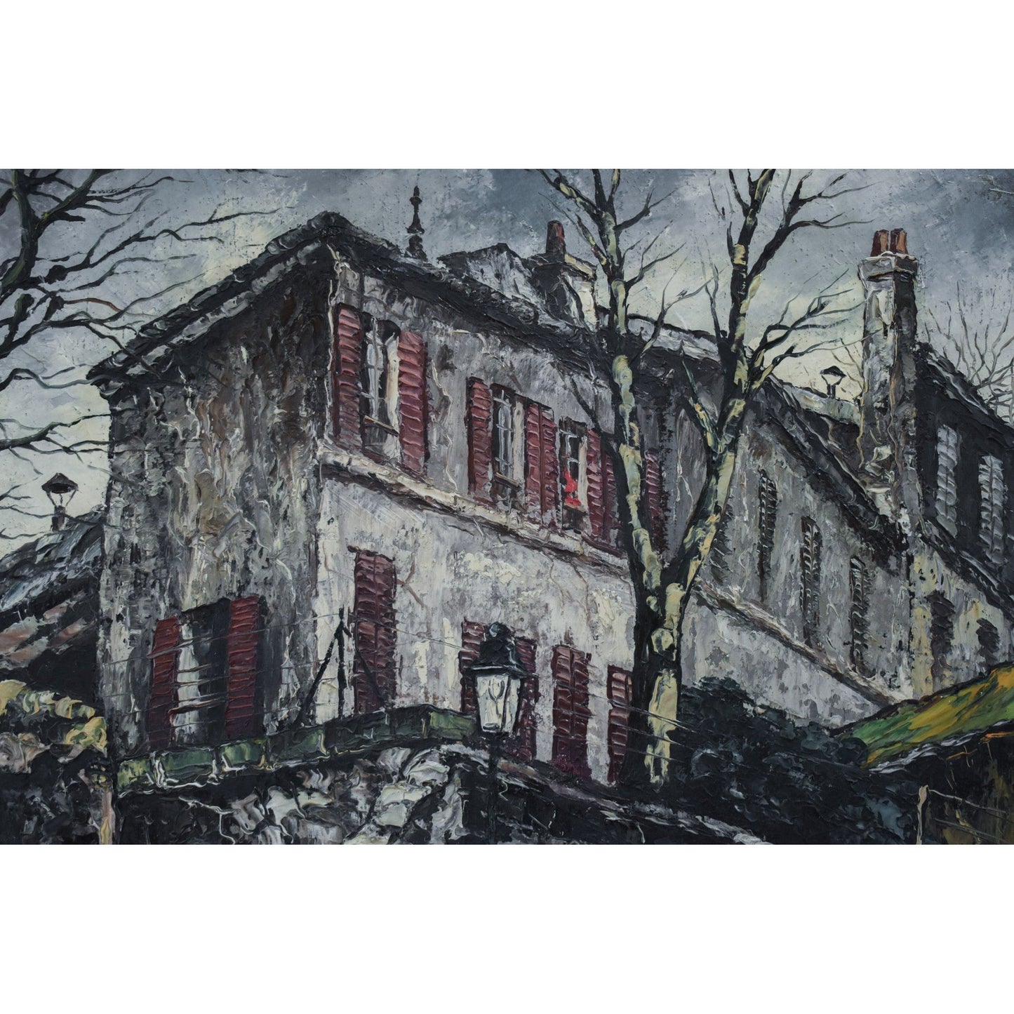 Vintage cityscape oil painting Paris Montmartre street view original 1958 by Andre Boyer for sale at Winckelmann Gallery