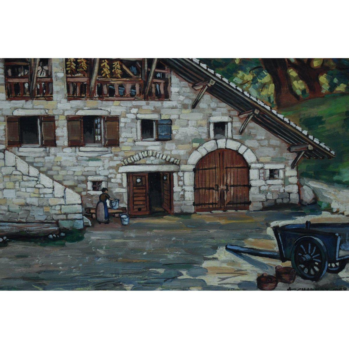 Vintage landscape oil painting french stone old farm original 1942 by André Chabert for sale at Winckelmann Gallery
