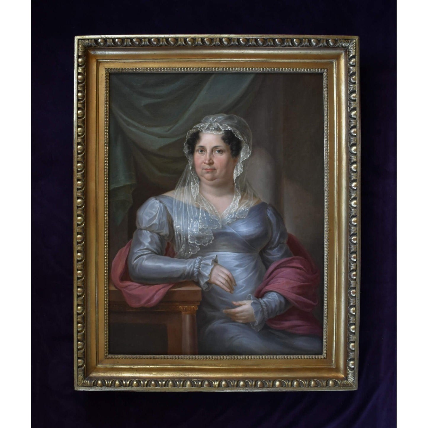 Antique portrait oil painting woman elegant dress 1822 by Anton Bayer for sale at Winckelmann Gallery