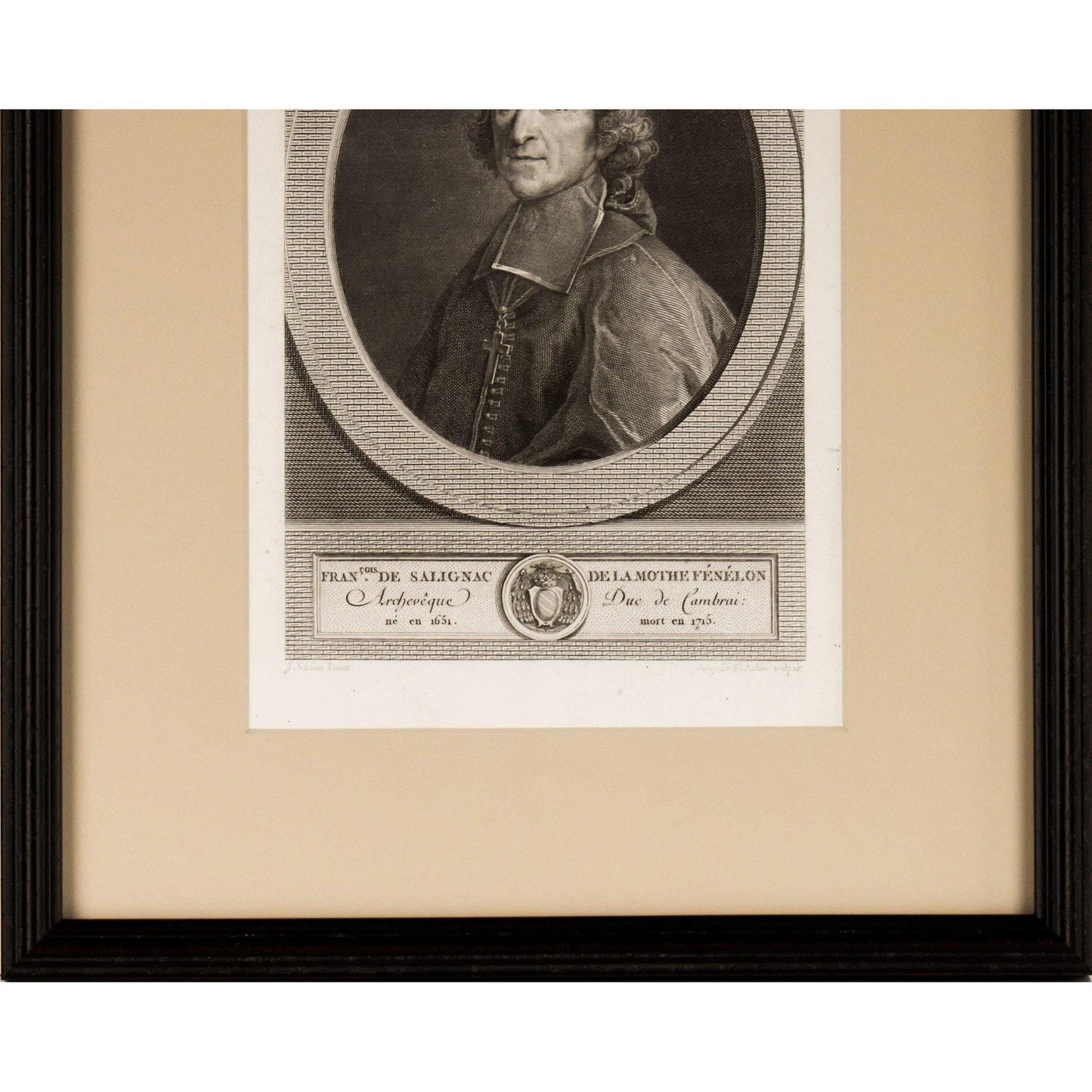 Antique portrait engraving Fenelon french archbishop 1783 by Augustin de Saint-Aubin for sale at Winckelmann Gallery