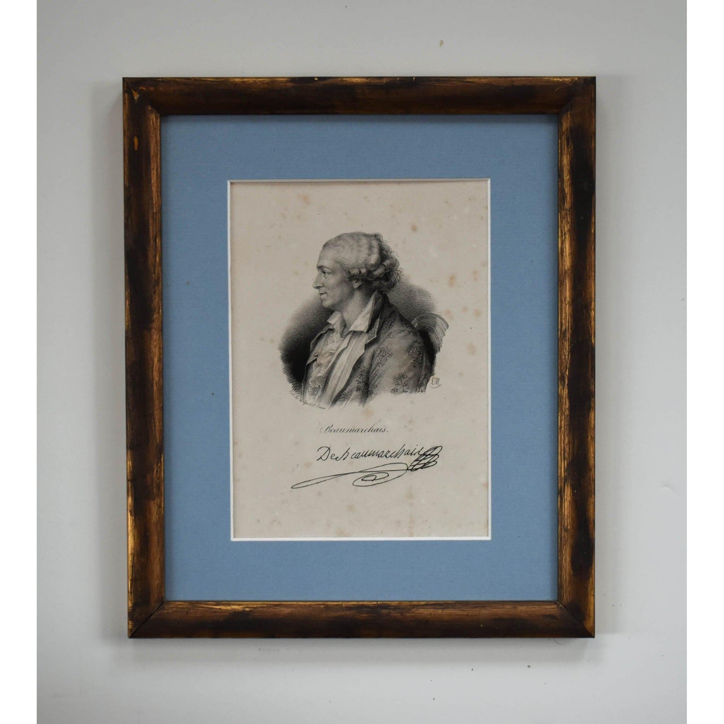 Antique lithograph portrait of French author Caron de Beaumarchais, by Francois Delpech. For sale at Winckelmann Gallery