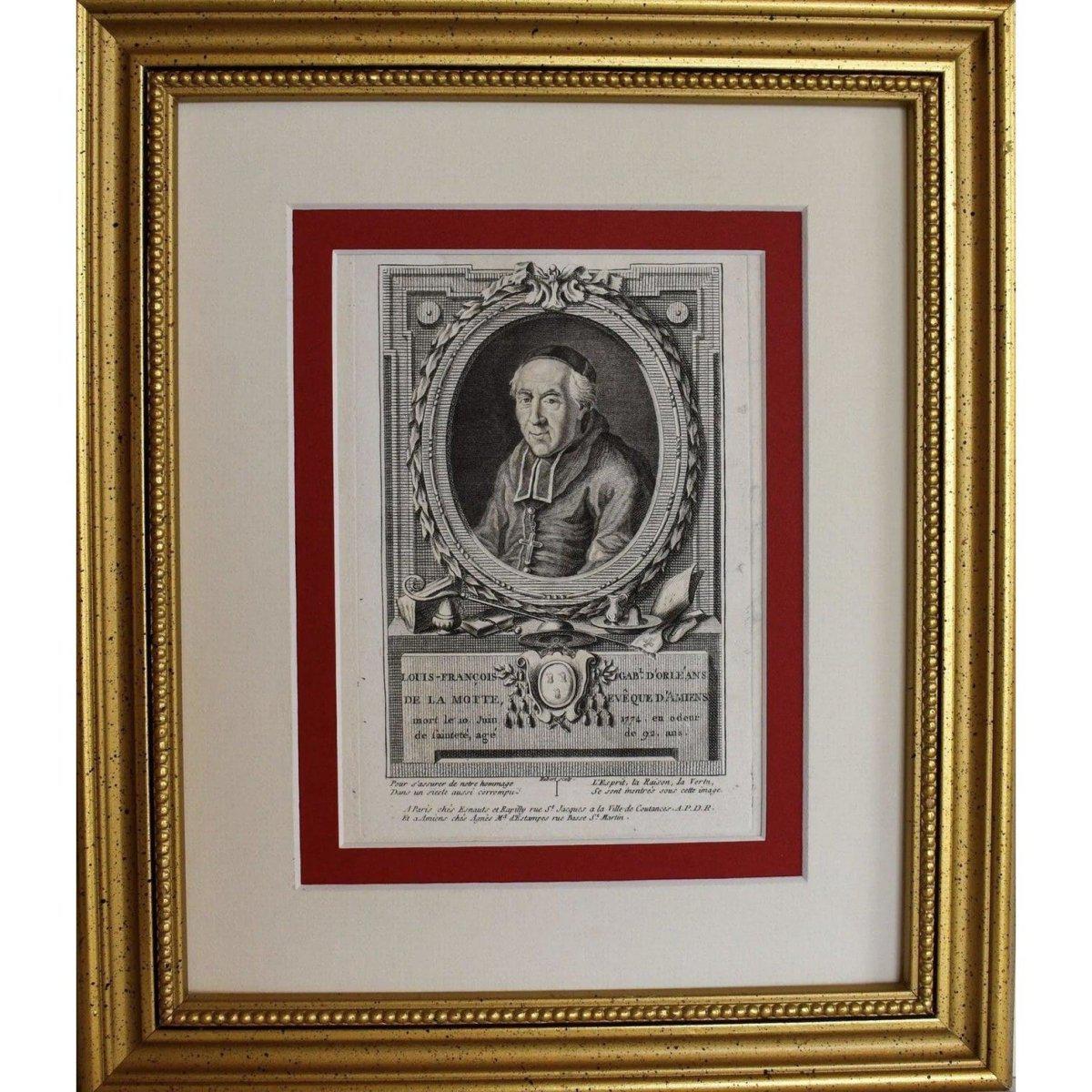 Antique portrait engraving french bishop circa 1780 by François Hubert for sale at Winckelmann Gallery