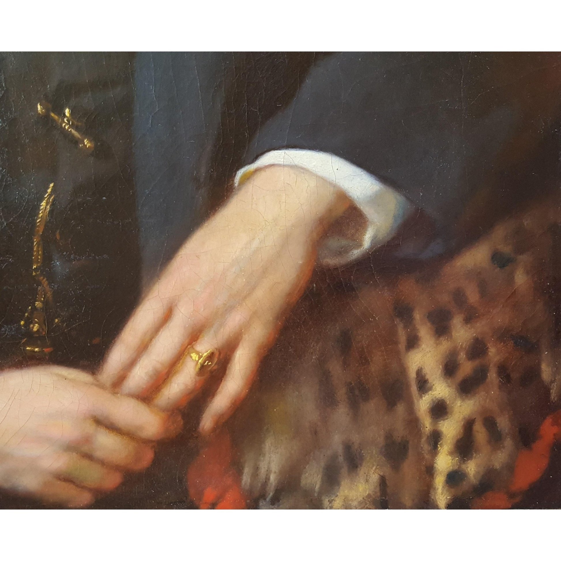 Antique portrait oil painting gentleman leopard skin 1863 by Franz Sterrer for sale at Winckelmann Gallery