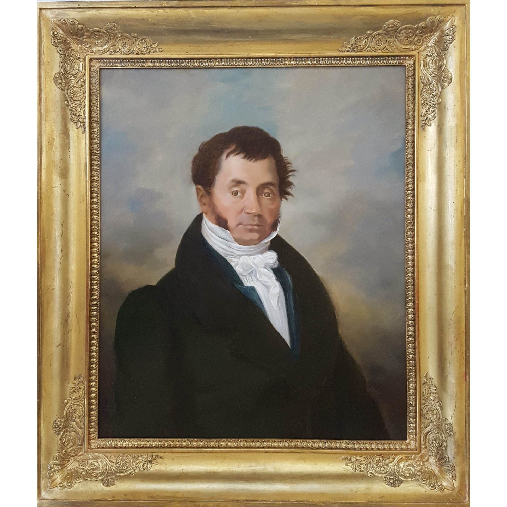 Antique portrait oil painting man elegant suit french merchant circa 1820 for sale at Winckelmann Gallery