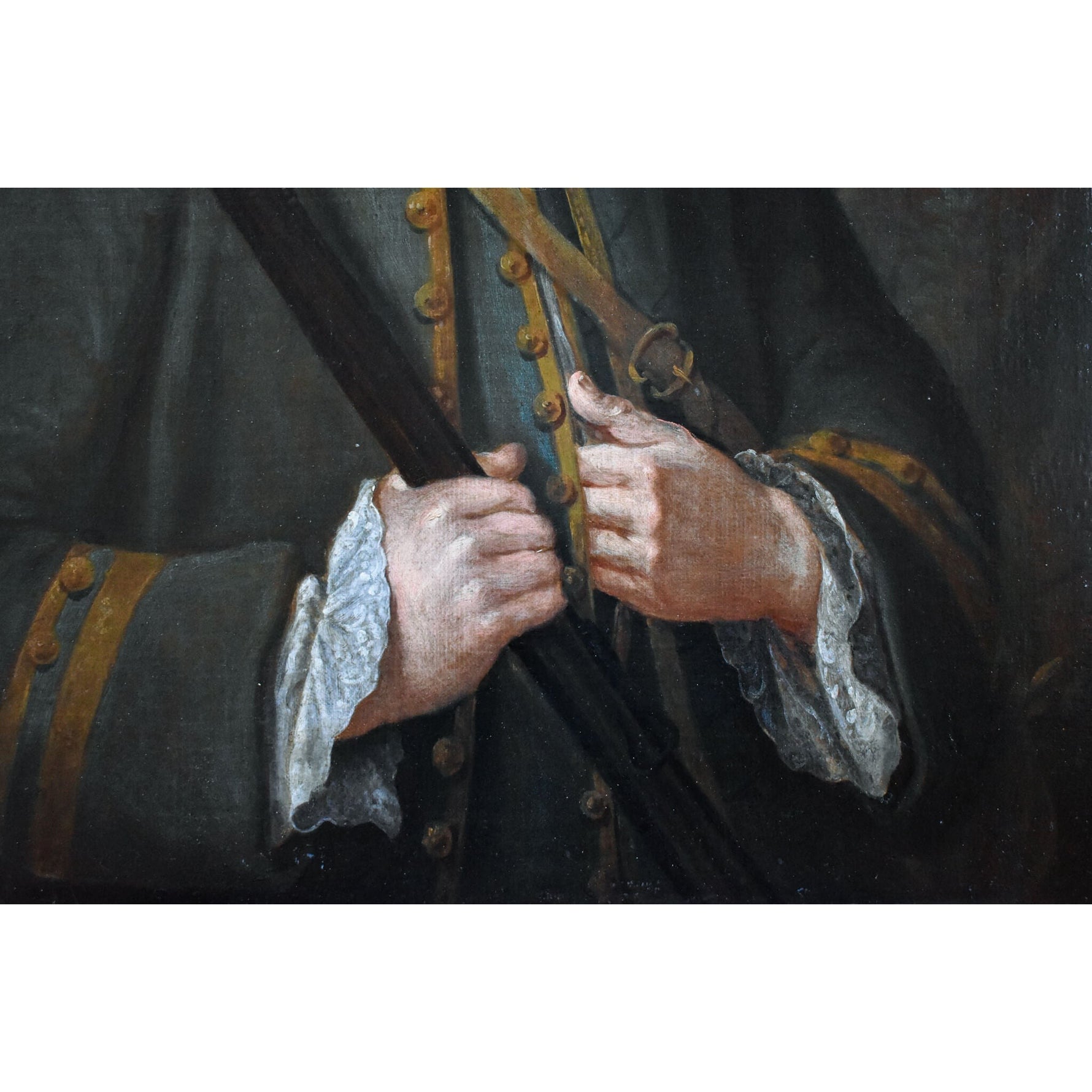 Antique portrait oil painting hunter french nobleman original 1758 by Georges de Roose for sale at Winckelmann Gallery