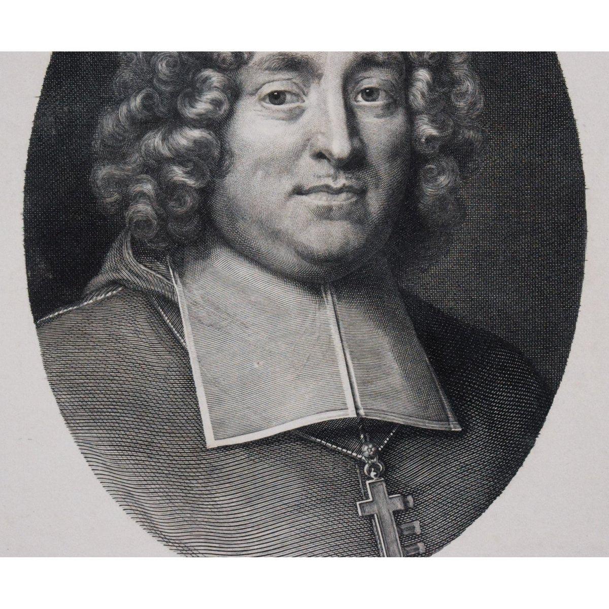 Antique portrait engraving french archbishop Colbert original 1693 by Gerard Edelinck for sale at Winckelmann Gallery