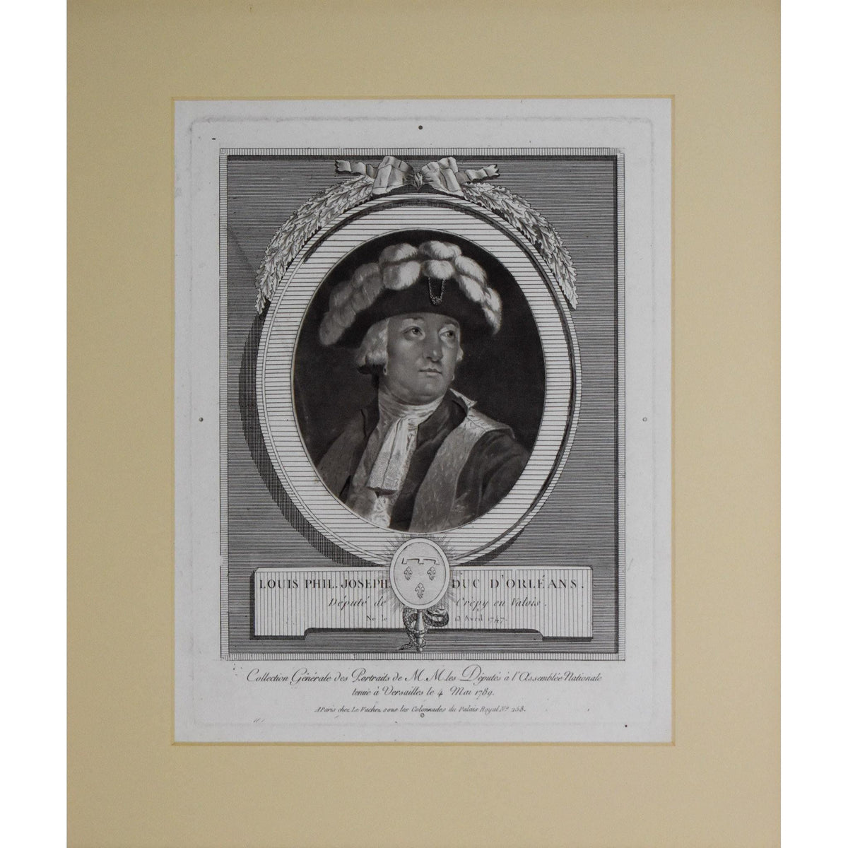 Antique portrait engraving duke of Orleans French Revolution original 1789 by Le Vachez for sale at Winckelmann Gallery