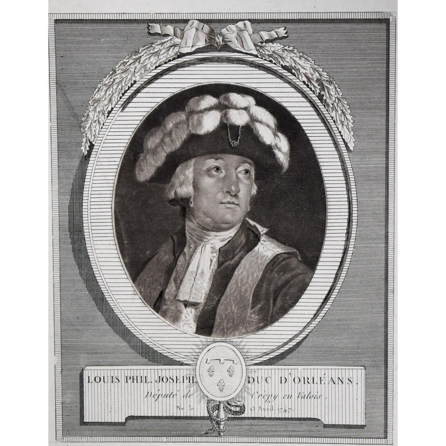 Antique portrait engraving duke of Orleans French Revolution original 1789 by Le Vachez for sale at Winckelmann Gallery