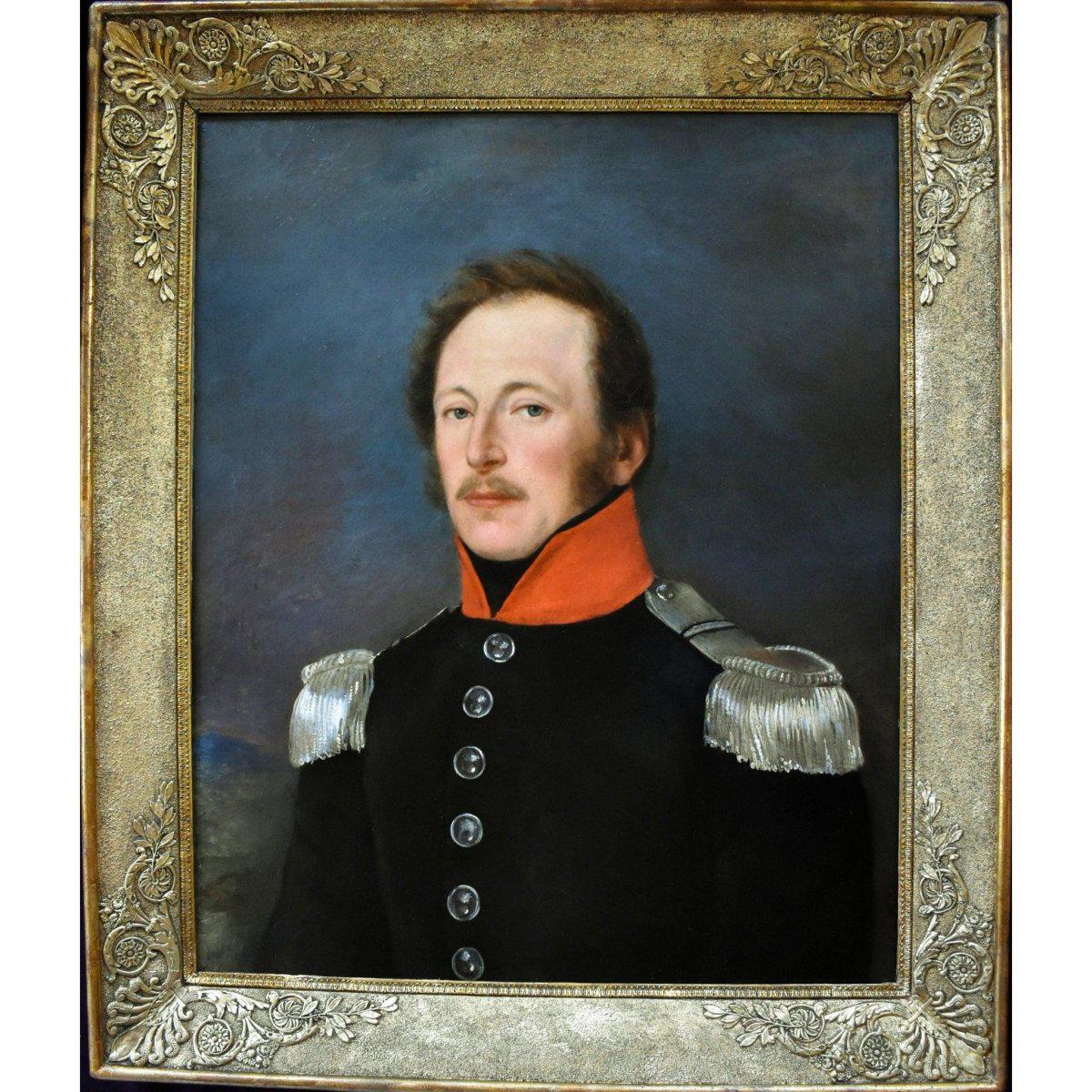 Antique portrait oil painting man french military officer unsigned circa 1830 for sale at Winckelmann Gallery