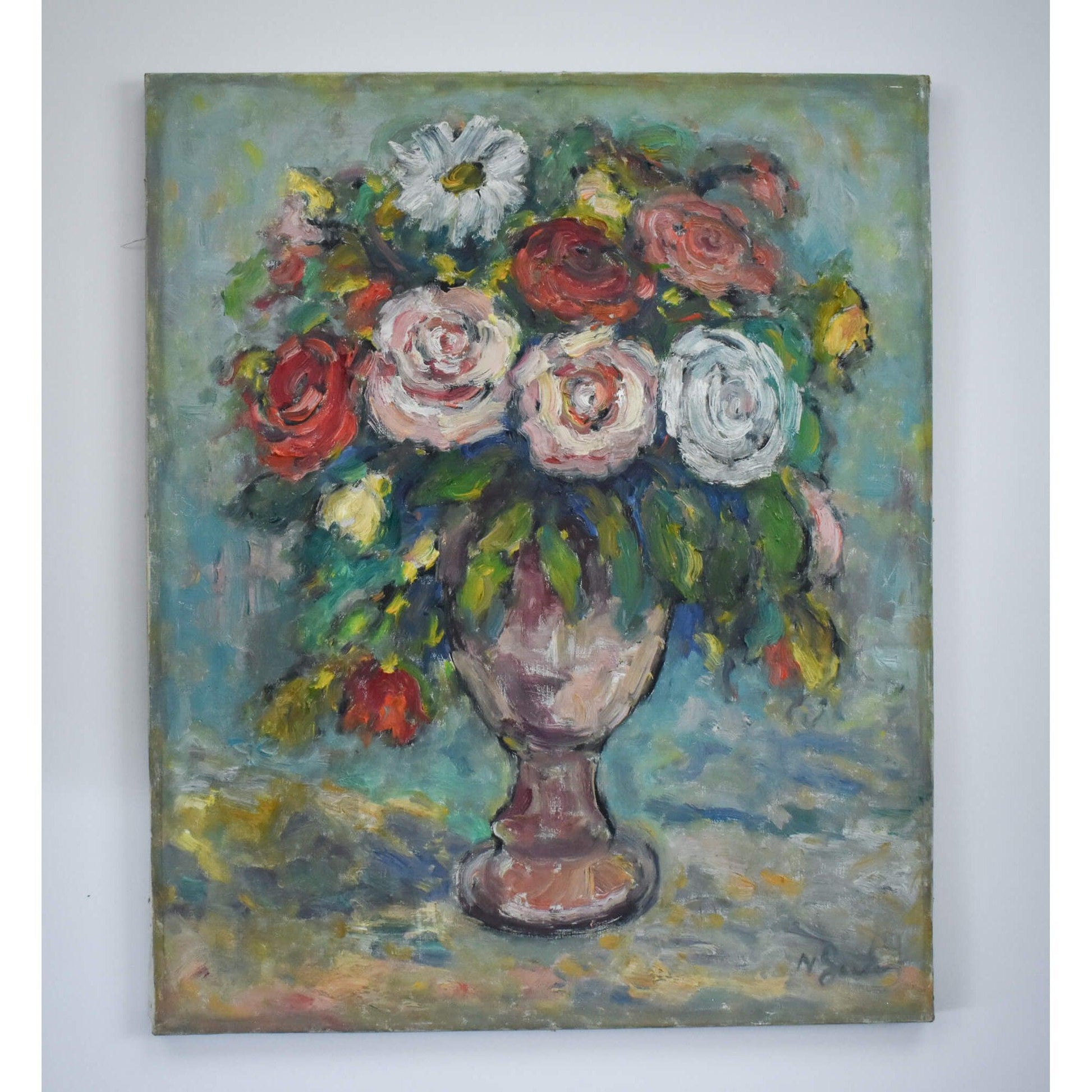 Still life oil painting flowers bouquet vase circa 1950 by Nathan Gutman for sale at Winckelmann Gallery