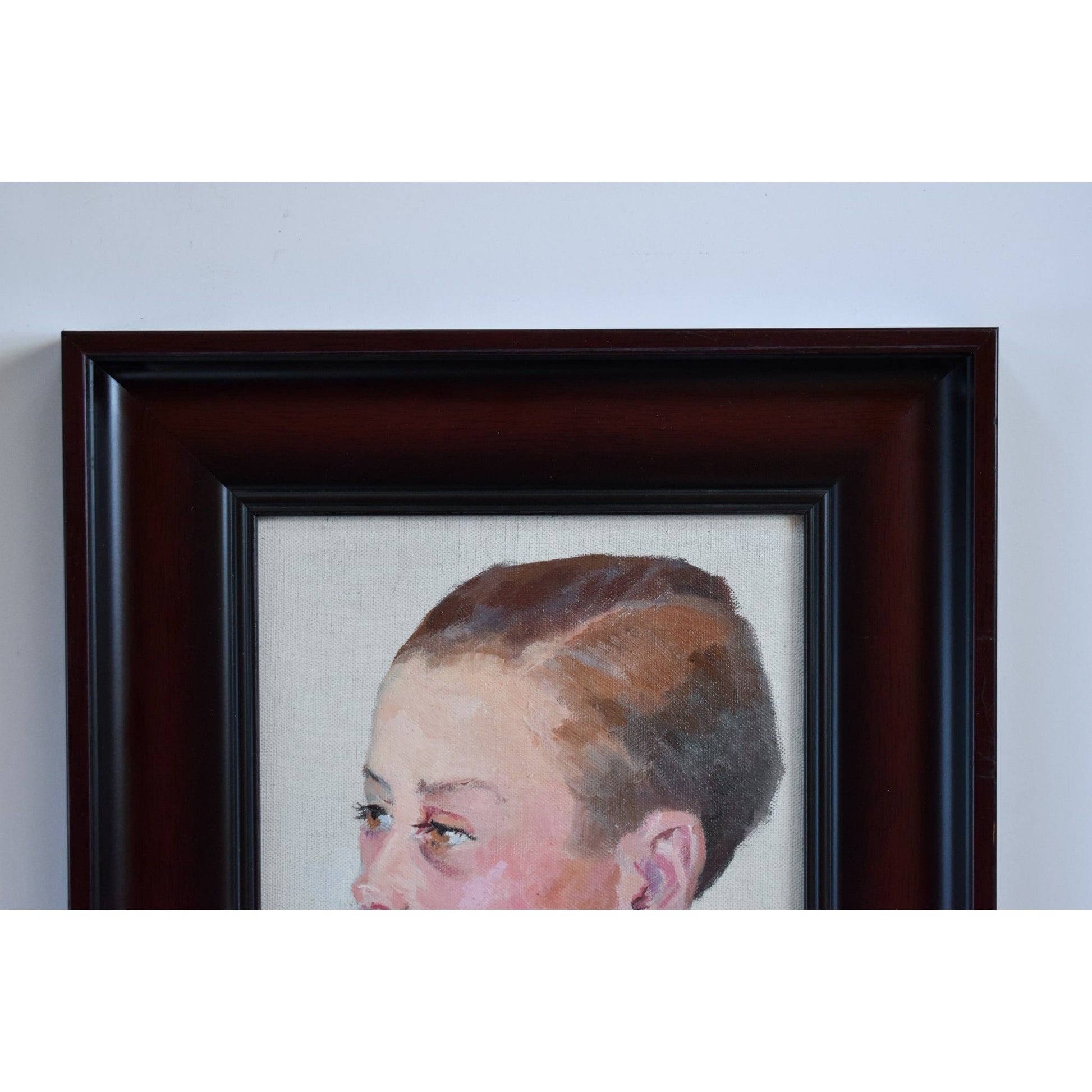 Vintage oil painting portrait of a young boy, circa 1940, by Odette Durand, for sale at Winckelmann Gallery