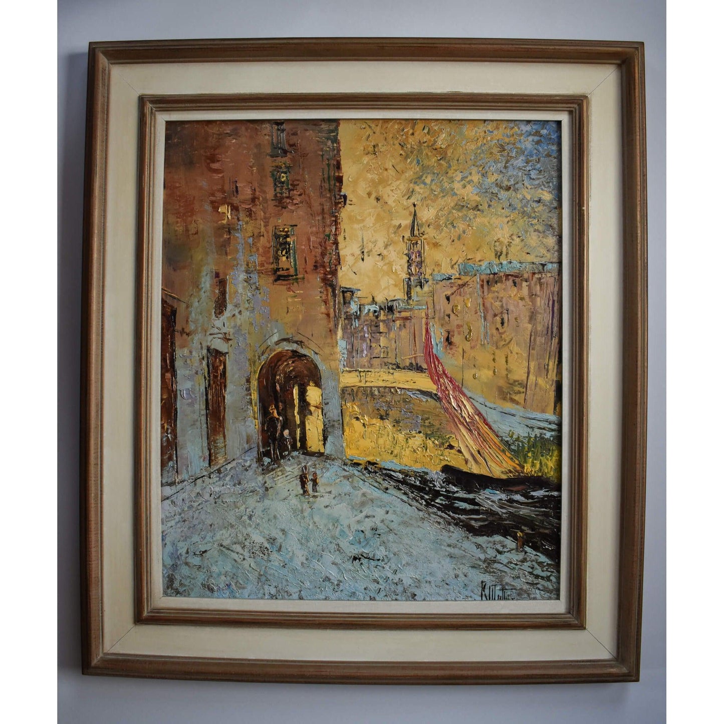 Vintage landscape oil painting, Venice view original 1973, by Otto Rut, for sale at Winckelmann Gallery