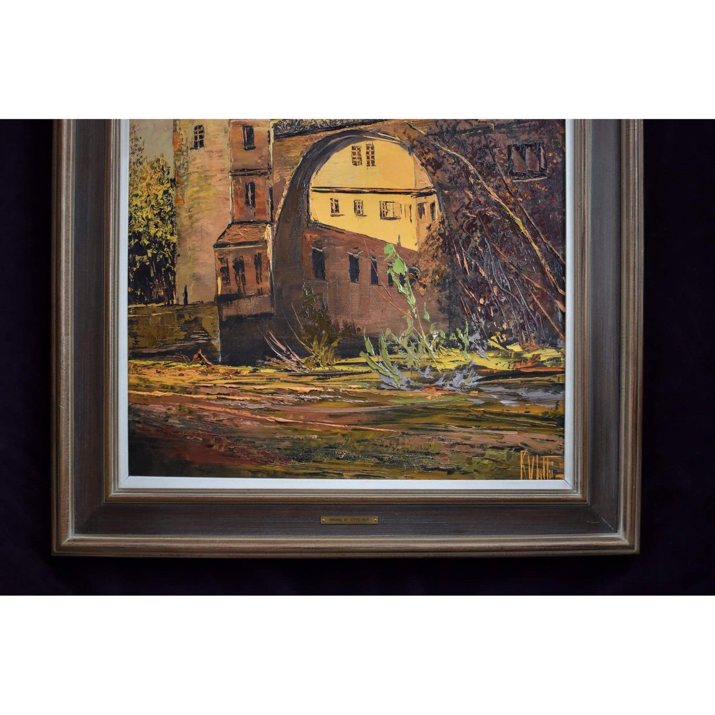 Vintage landscape oil painting, Furstenau castle view circa 1970, by Otto Rut, for sale at Winckelmann Gallery
