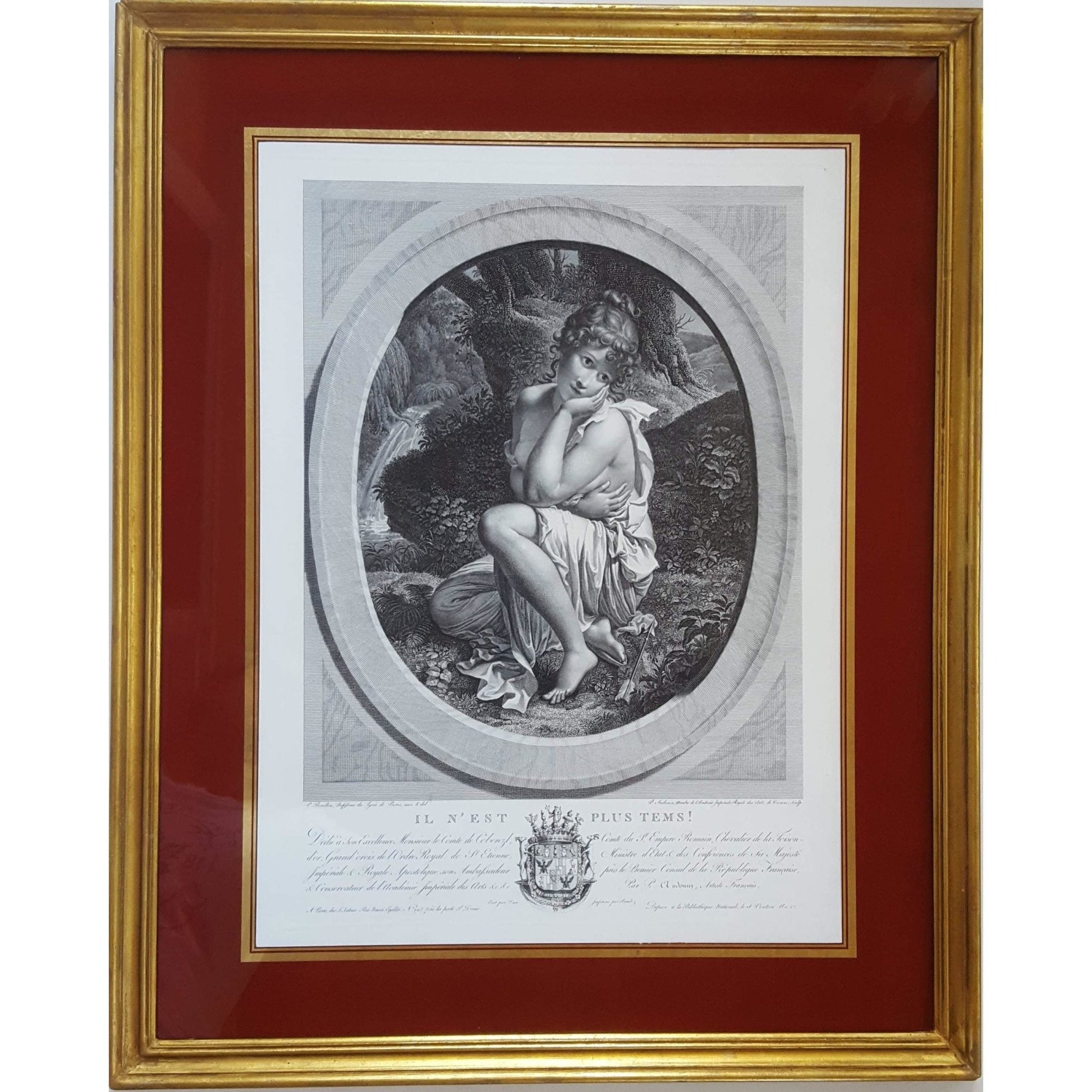Antique portrait engraving young girl with arrow original 1804 by Pierre Audouin for sale at Winckelmann Gallery