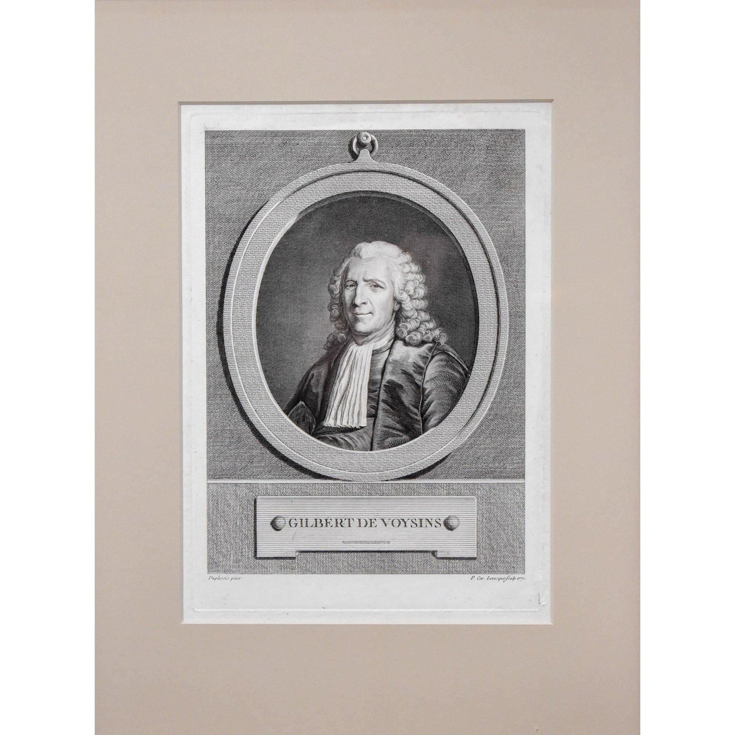 Antique portrait etching Gilbert de Voisins original 1771 by Pierre Charles Leveque for sale at Winckelmann Gallery