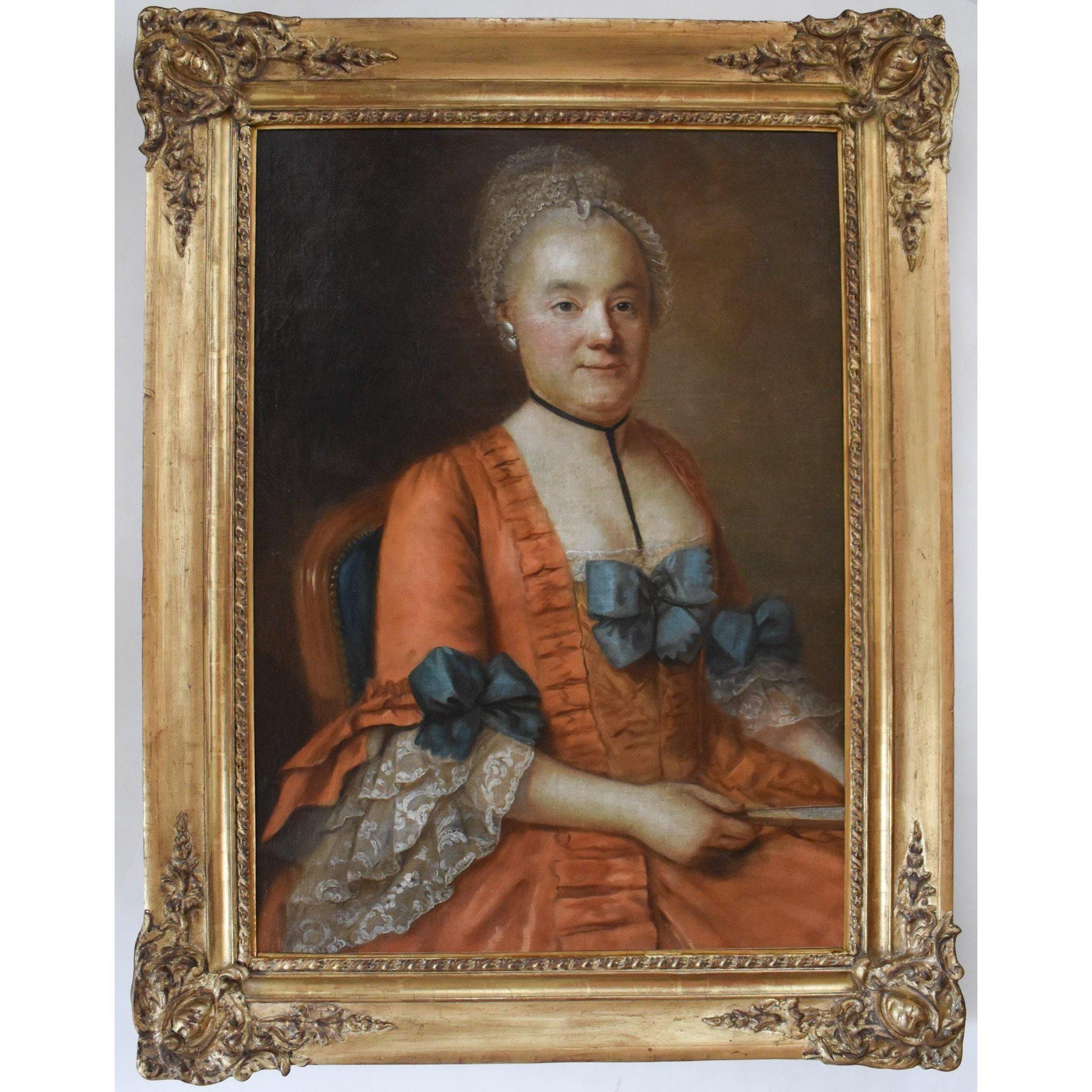 Antique portrait oil painting woman seated armchair circa 1760 for sale at Winckelmann Gallery