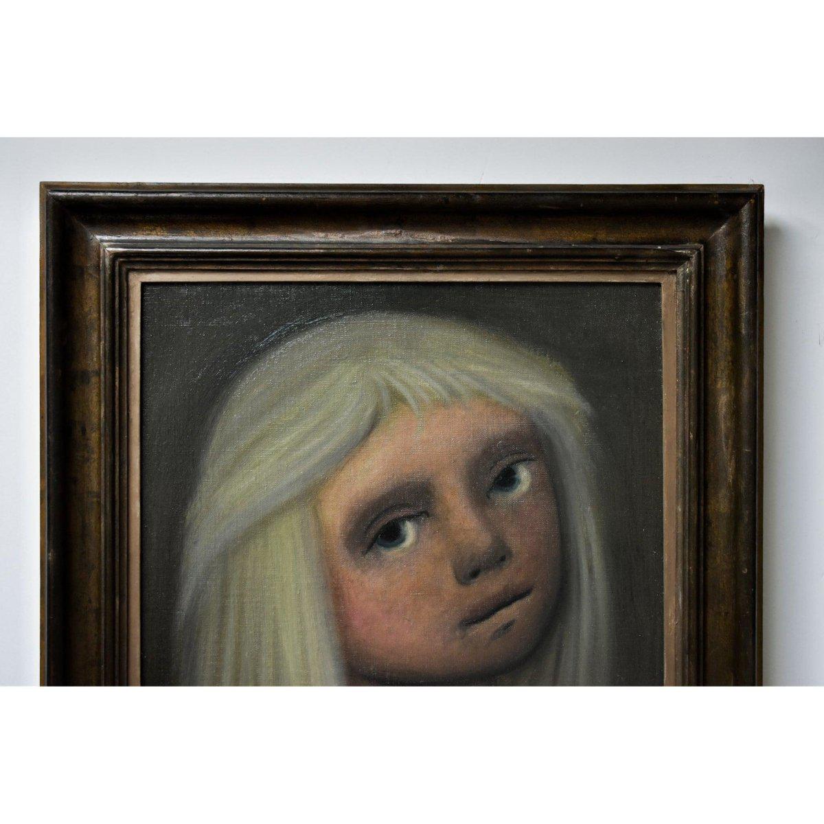 Vintage portrait oil painting girl original 1963 by Primaldo Monaco for sale at Winckelmann Gallery