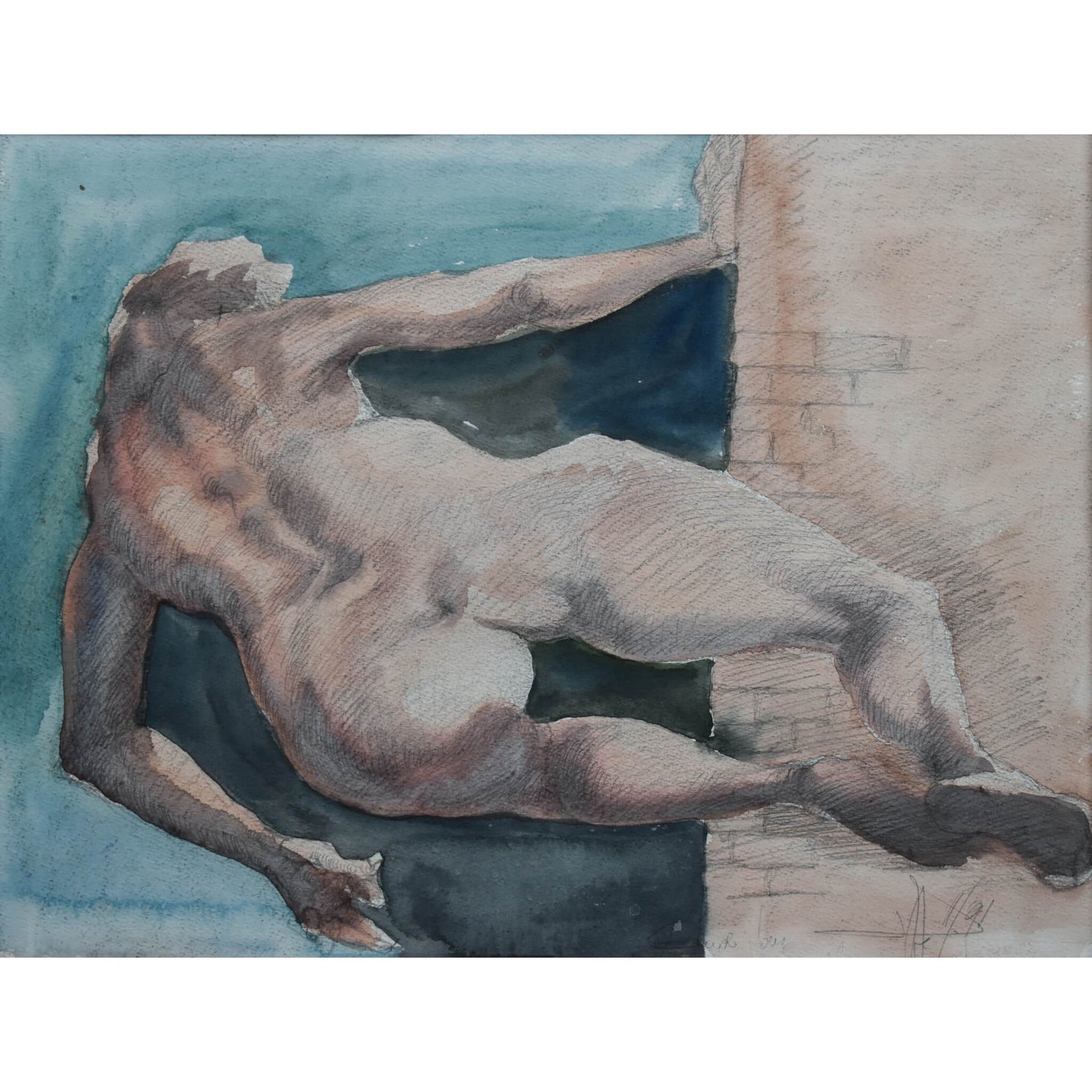 Modern painting watercolour nude figure 1991 expressionist art by Roger Coppe for sale at Winckelmann Gallery