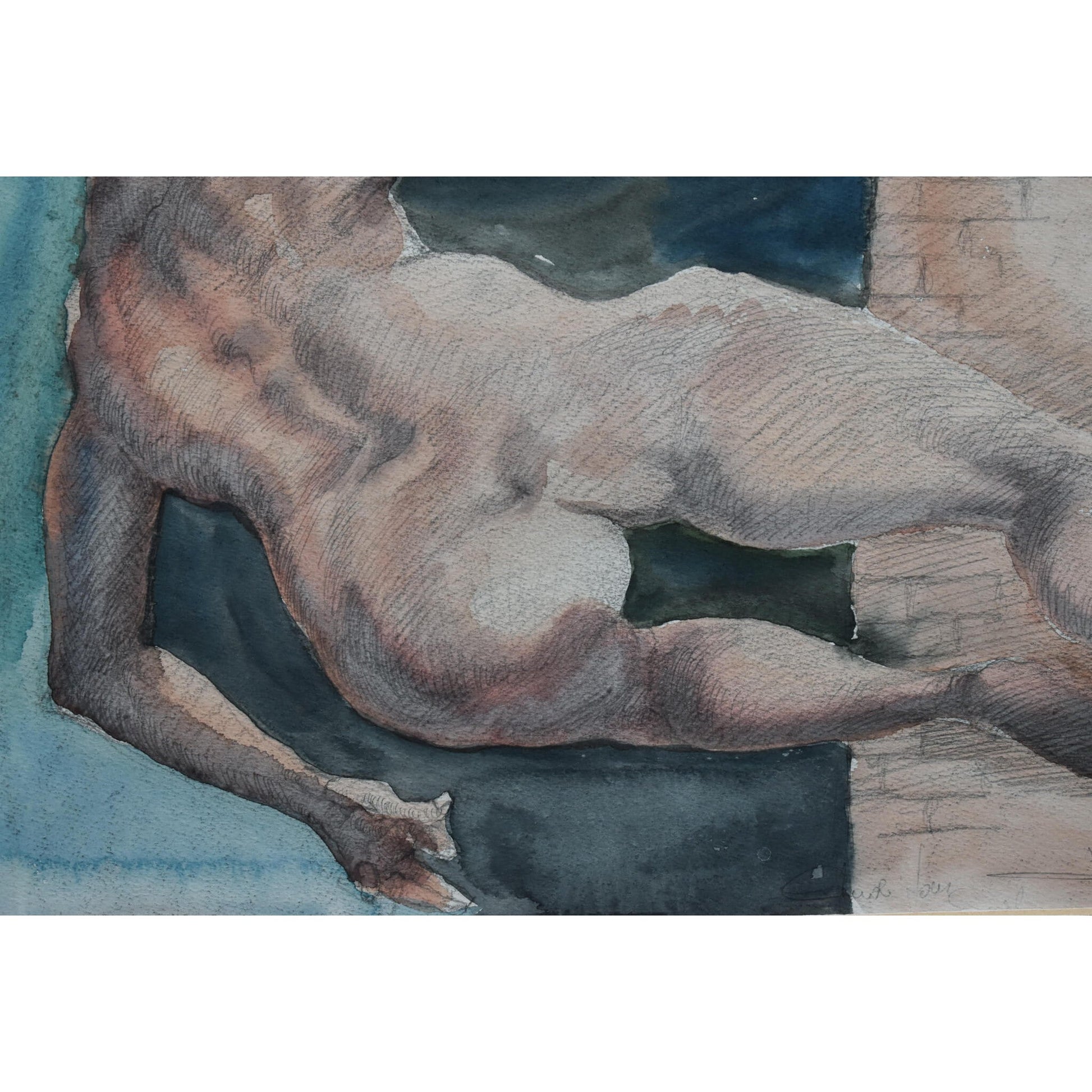 Modern watercolour painting nude figure original 1991 expressionist art by Roger Coppe for sale at Winckelmann Gallery