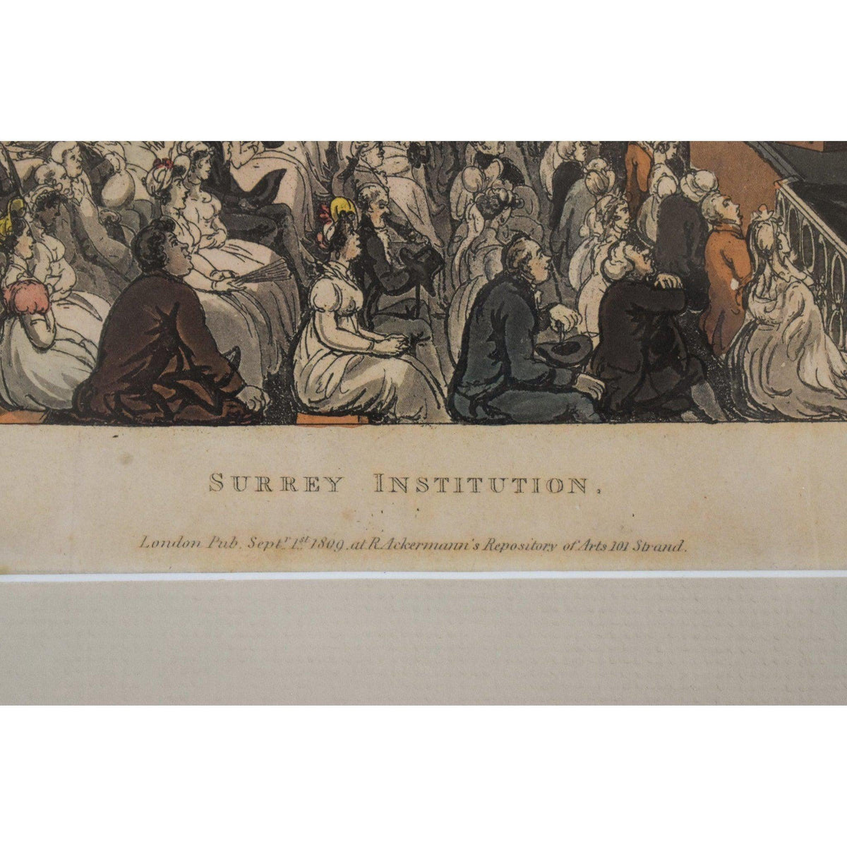 Thomas Rowlandson etching hand-coloured aquatint entitled Surrey Institution original 1809 for sale at Winckelmann Gallery