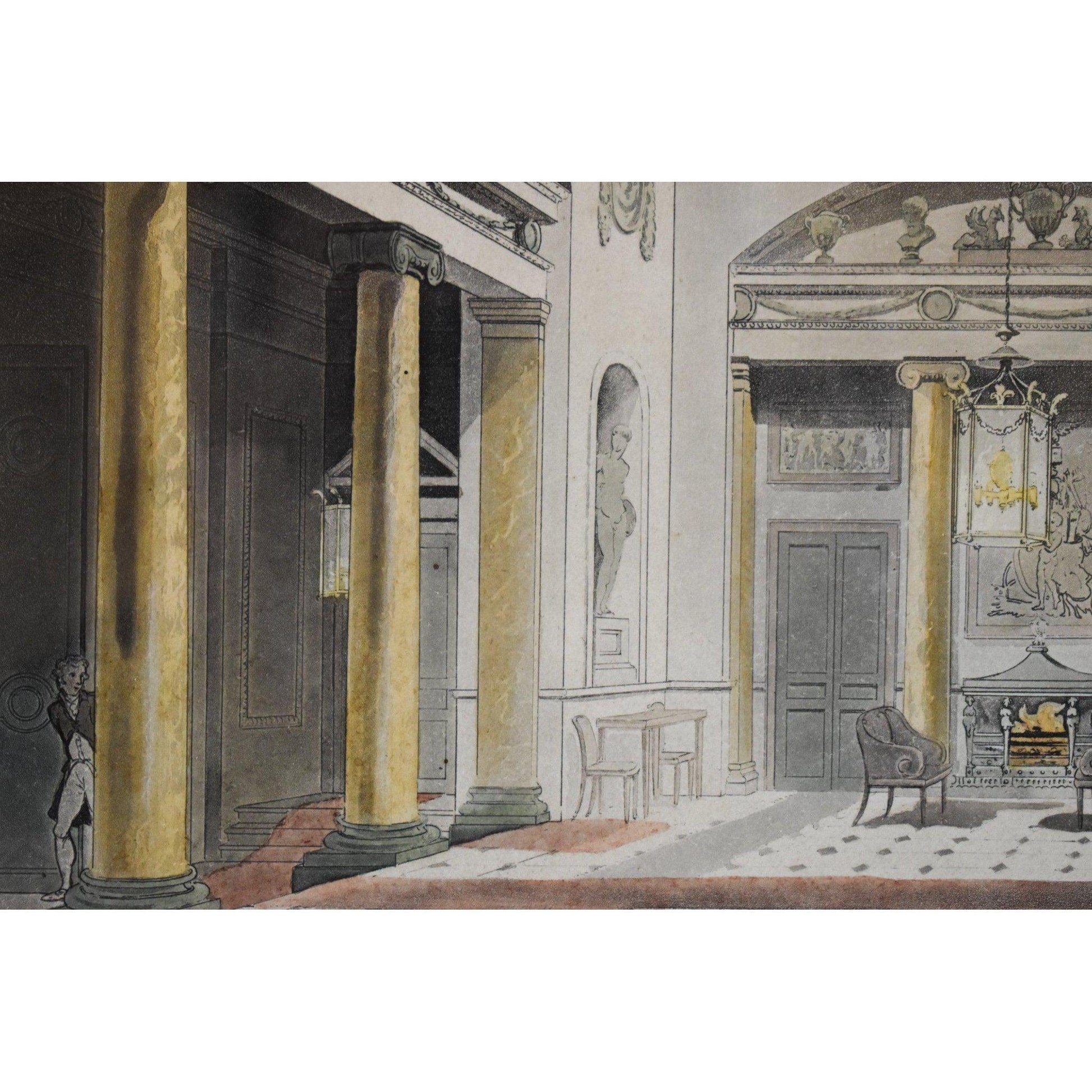 Antique Thomas Rowlandson etching aquatint entitled Hall Carlton House original 1808 for sale at Winckelmann Gallery