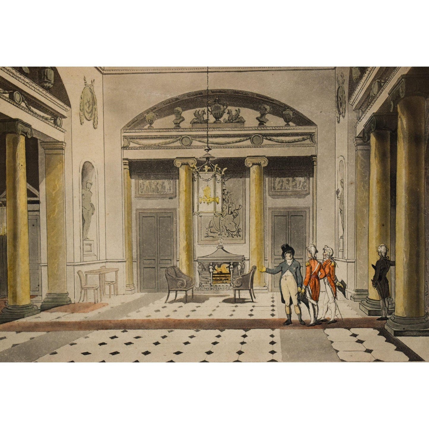Antique Thomas Rowlandson etching aquatint entitled Hall Carlton House original 1808 for sale at Winckelmann Gallery