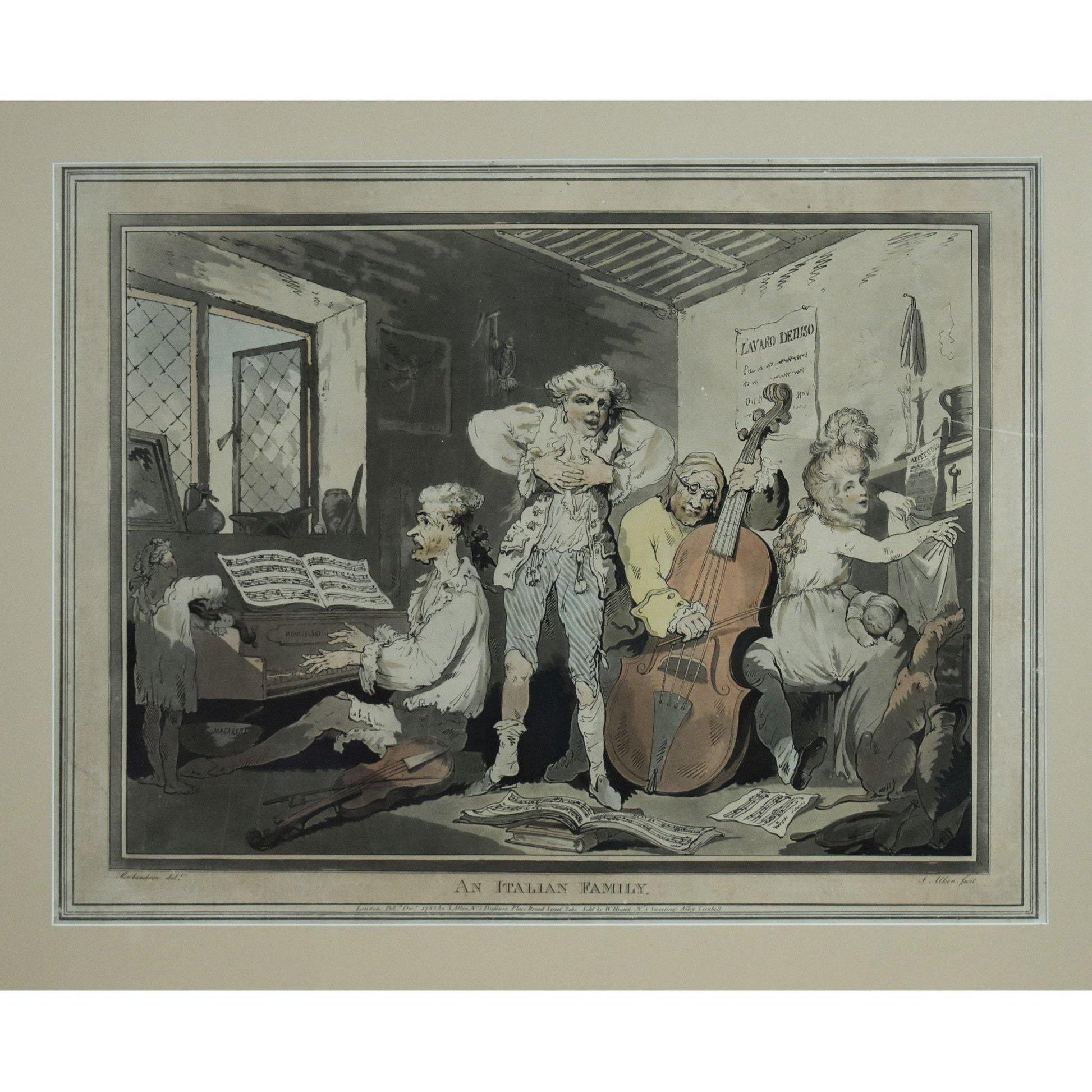 Thomas Rowlandson etching aquatint entitled An Italian Family original 1785 for sale at Winckelmann Gallery