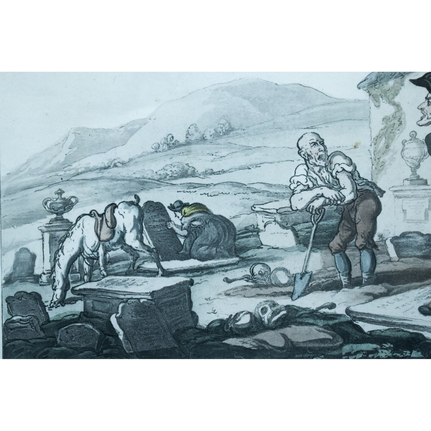 Thomas Rowlandson etching entitled Doctor Syntax Meditating on the Tomb Stones original 1813 for sale at Winckelmann Gallery