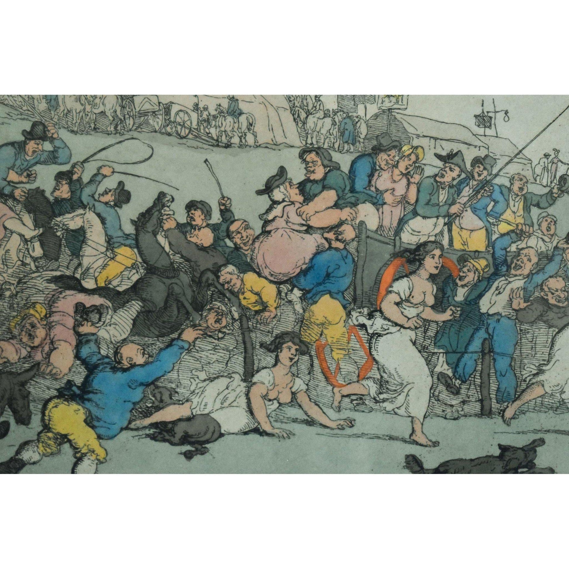 Thomas Rowlandson hand-coloured etching entitled Rural Sports Smock Racing original 1811 for sale at Winckelmann Gallery